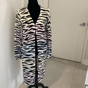 525 America, Zebra Print openfront long sleeved cotton cardigan. Size Small